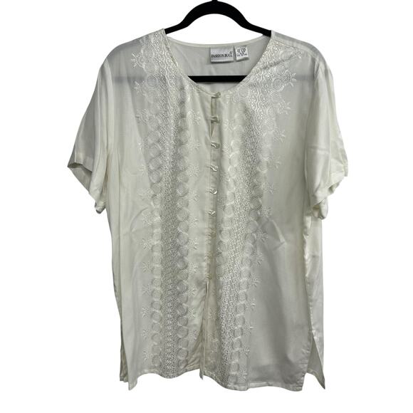 Romantic Embroidered Blouse Fashion Bug Cream Rayon Light Academia Size 14/16W - Picture 1 of 6